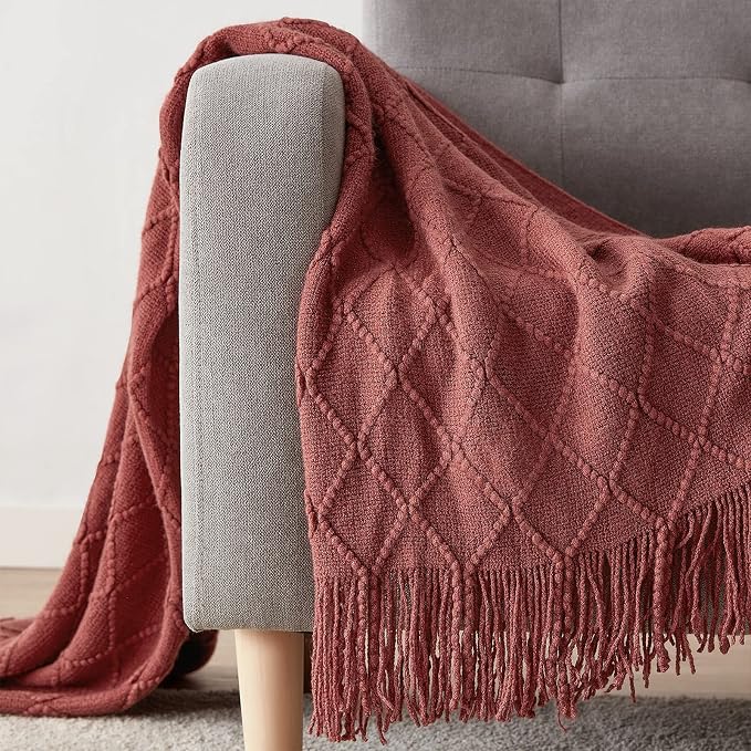 BOURINA Burgundy Throw Blanket 50x60 Inches Throw Textured Solid Soft Sofa - Image 3
