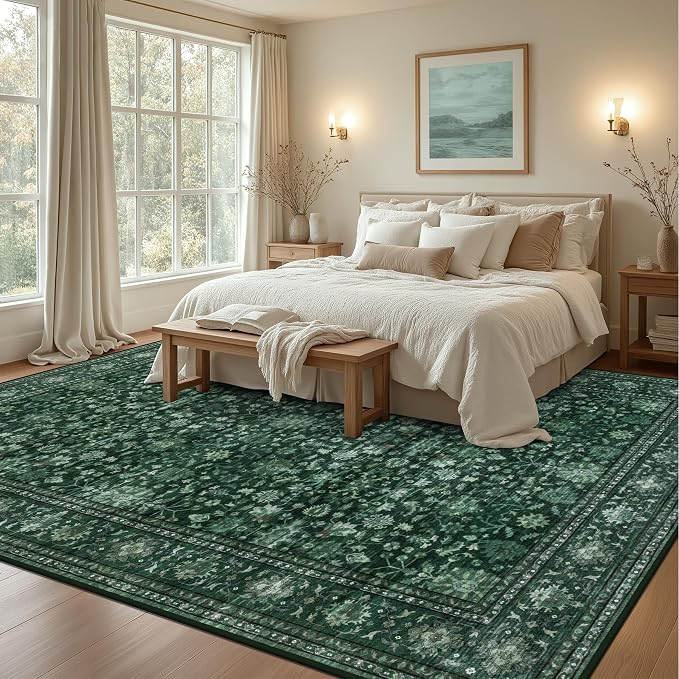 8x10 Area Rugs for Living Room: Washable Rug Soft Vintage Distressed Floral - Image 4