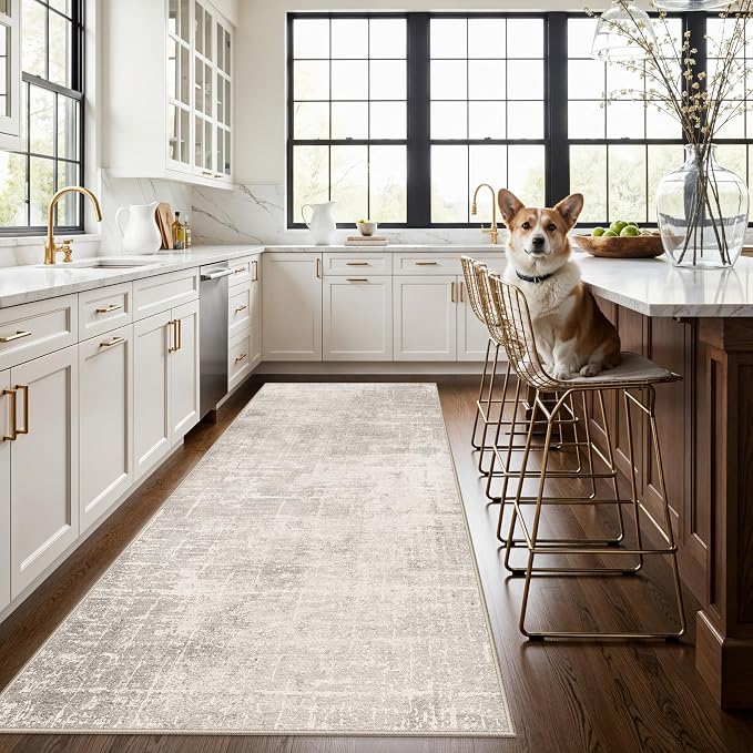 Washable 4x8 Hallway Area Rug: Abstract 8ft Water Resistant Soft Entry Kitchen - Image 4