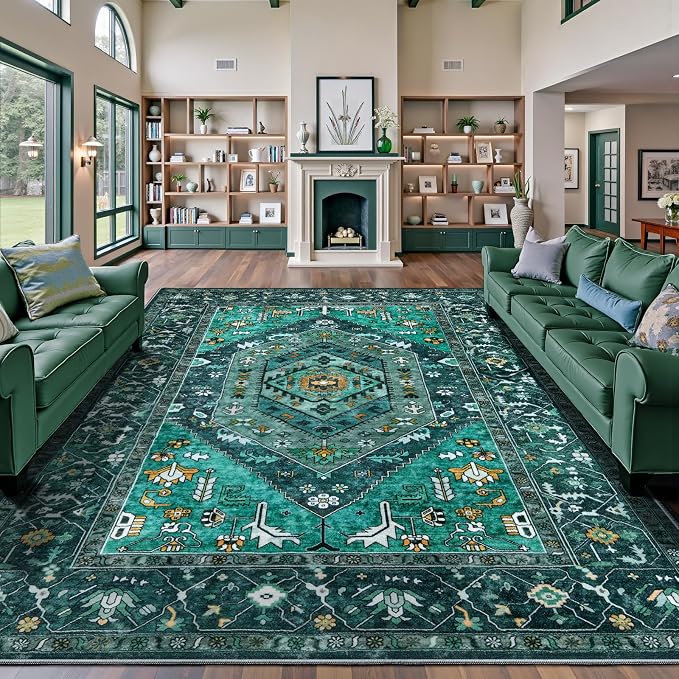 SERISSA Washable Rugs 9x12 Area Rugs, Large Non-Slip Boho Living Room Teal Rug - Image 5