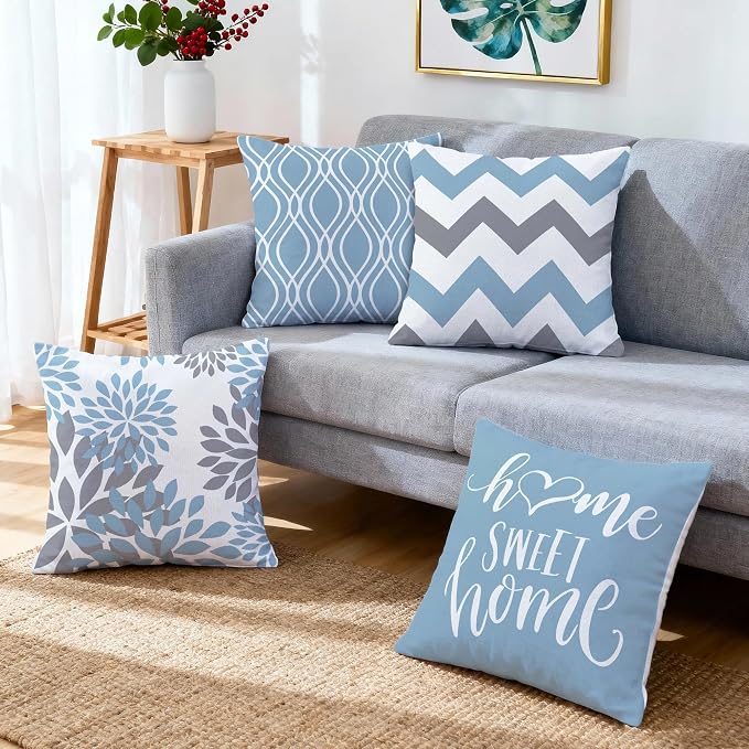 Hexagram Geometric Aqua Blue Pillow Covers 16x16 Set of 4, Decorative Outdoor - Image 6
