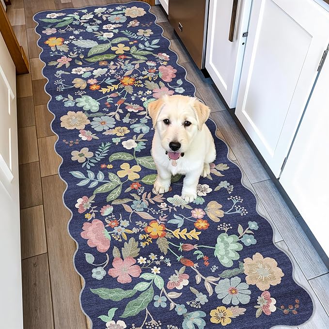 2x6 Hallway Floral Rug Runner: Washable Non Slip Low Pile Area Rug by HYHAOYUNLAI