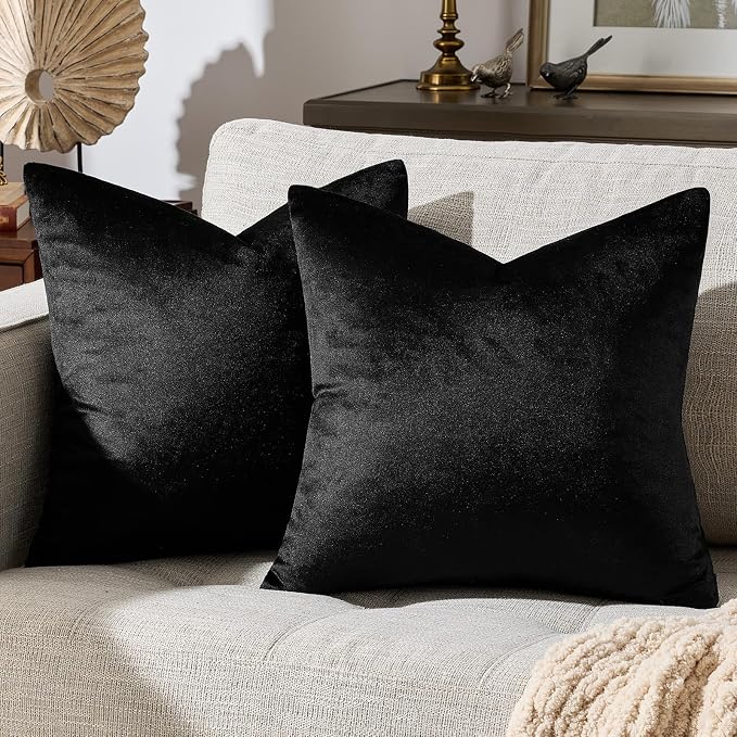 GIGIZAZA Black Velvet Pillow Covers 24x24, Decorative Square Throw Pillows by GIGIZAZAFocusingonhomedecoration