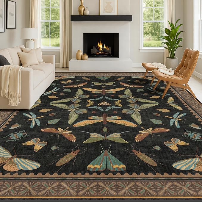 Black Washable 7x9 Large Area Rugs by HazoHaus
