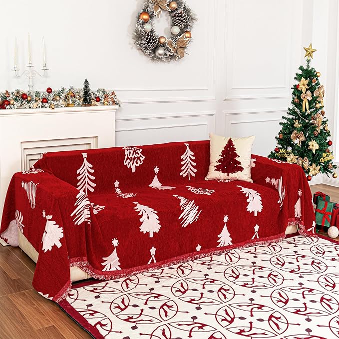 MYSKY HOME 71"X118" Loveseat Christmas Couch Cover, Sectional Sofa Covers Sofa by MYSKYHOME