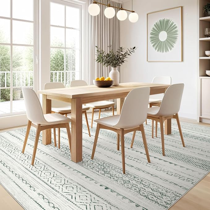Nakagishi Green Rug Living Room 6x9: Washable Boho Large Neutral Farmhouse Soft - Image 7