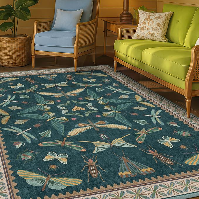 Hazo Haus Insect Teal Green 5x7 Area Rug by HazoHaus