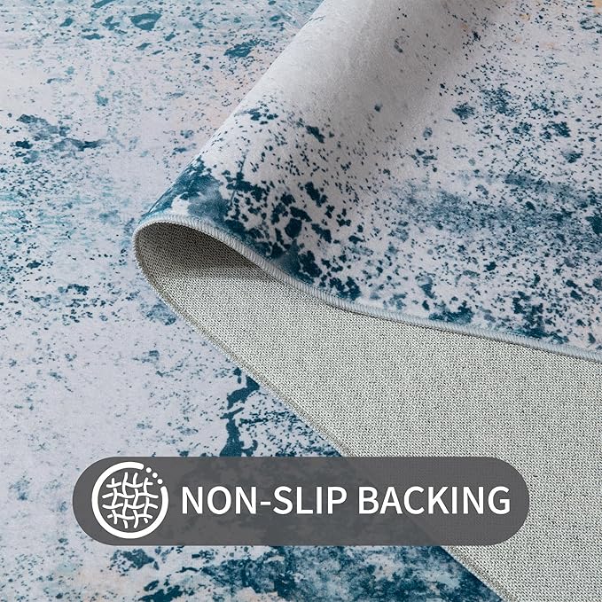 Living Room Rug 7x10 Aqua Blue Area Rugs Machine Washable Abstract Boho Large - Image 6