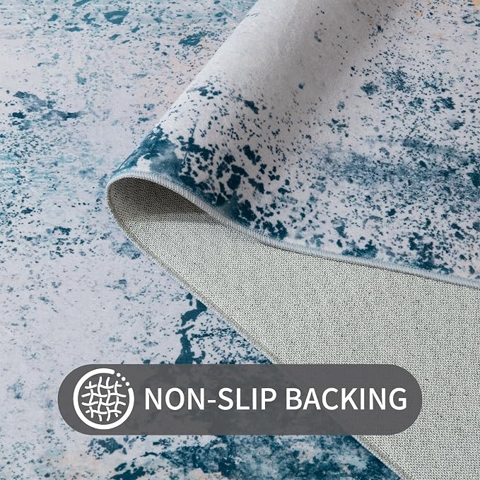 Ompaa Living Room Rug 5x8 Aqua Blue Area Rug Machine Washable Boho Rug Non Slip - Image 6