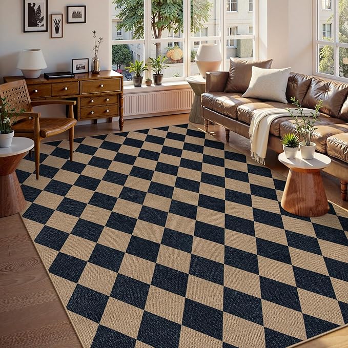 Lahome Colette Checkered Easy Jute Carpet, Washable 8x10 Rugs by Lahome
