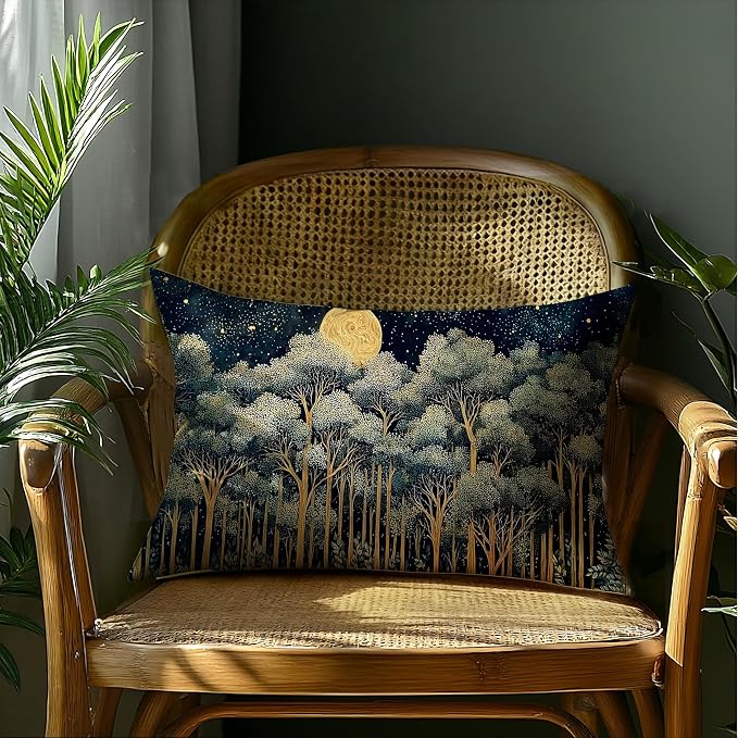 Rustic William Morris Night Forest Green Moon Decor Pillow Covers 12x20 - Image 4