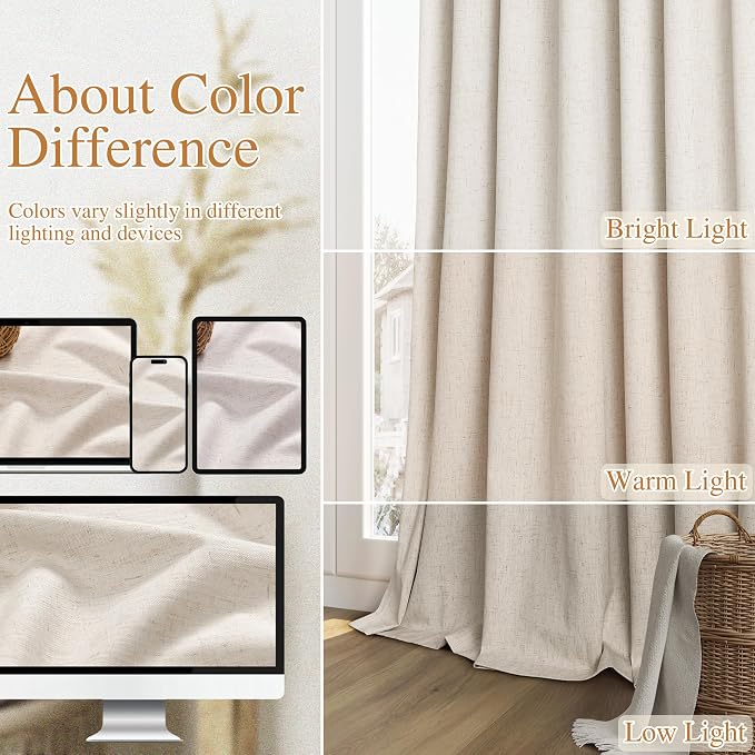 Guken 100% Blackout Linen Curtains 78 Inch Length 2 Panels Set - Image 7