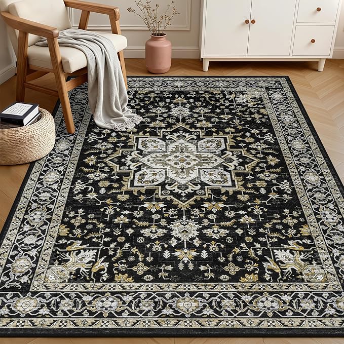 6x9 Area Rugs Living Room Rug: Washable Vintage Boho Medallion Rug No Slip - Image 3
