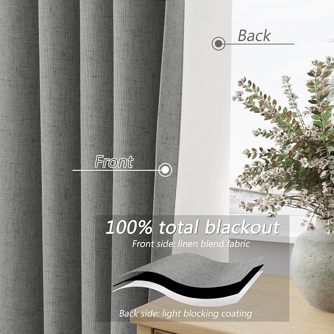 Guken 100% Blackout Linen Curtains 80 Inch Length 2 Panels Set - Image 4