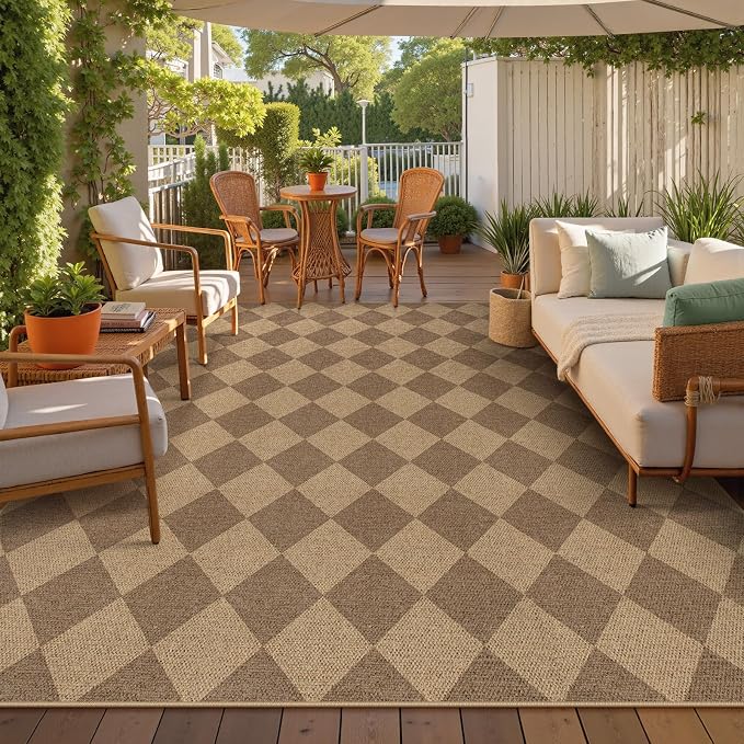 Lahome Colette Checkered Easy Jute Rug 8x10, Washable Rugs - Image 2