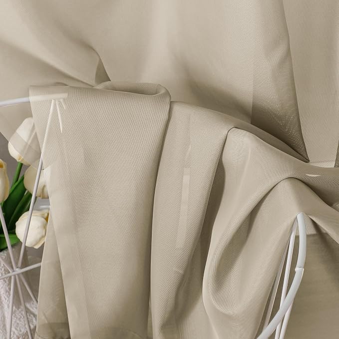Aiyufeng Taupe Sheer Curtains 45 Inches Long 2 Panels Set, Semi Transparent - Image 6