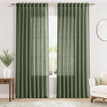 Nanspring Olive Green Linen Sheer Curtains 84 Inch Length 2 Panels by Nanspring