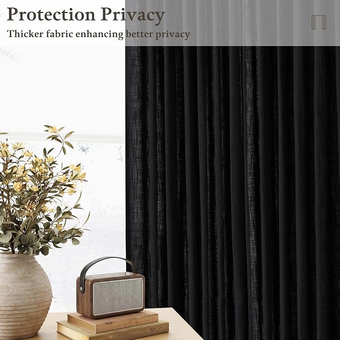 120 Inch Long Black Pinch Pleat Linen Light Filtering Curtains 50 Inch Wide | - Image 6