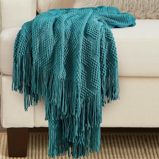 BOURINA Teal Throw Blanket 50x60 Inches Throw Textured Solid Soft Ripple Throws - Image 5