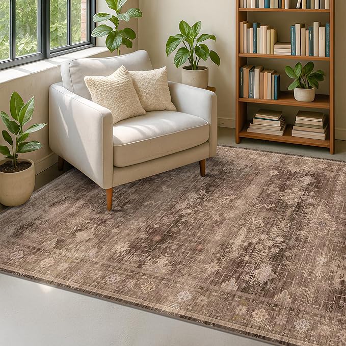 Boho Taupe Brown 4x6 Living Room Rug by HazoHaus