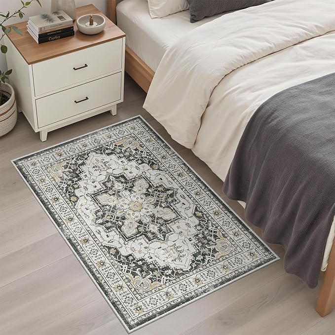 Madane Washable Area Rug 2x3, Small Entryway Rug Non-Slip Vintage Door Mat - Image 3
