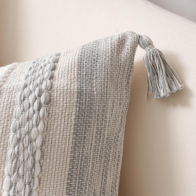Gray Boho Decorative Throw Pillow Cover 18x18 Square Farmhouse Accent Cushion - Image 9