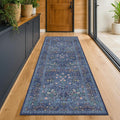 Dark Blue 3x8 Wide Hallway Runner Rugs Indoor Non Slip, 8ft Oriental Washable by HazoHaus
