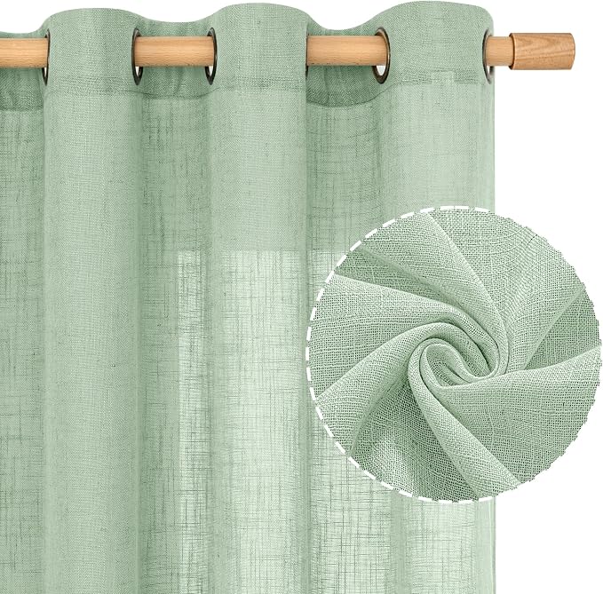 LAMIT Linen Curtains 48 Inch Length 2 Panels, Light Filtering Panels Bronze - Image 2