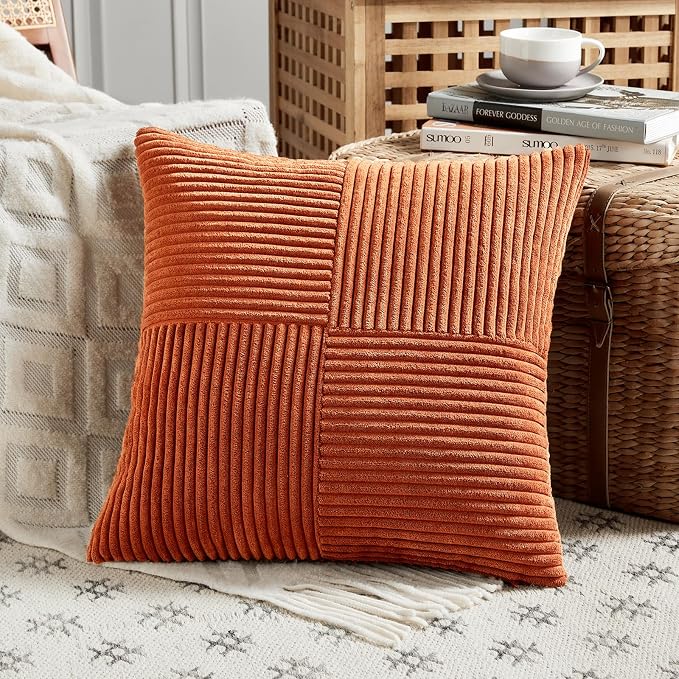 Fancy Homi Set of 2 Burnt Orange Decorative Throw Pillow Covers 26x26 Inch - Image 2