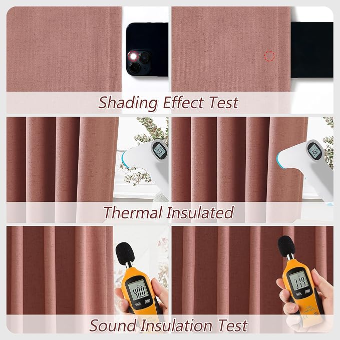 Dusty Rose 100% Blackout Linen Curtains 102 Inch Length 2 Panels Set - Image 5