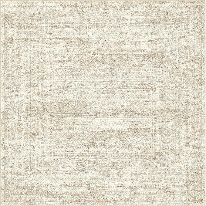 UERMEI Square Area Rugs : Washable 6x6 Neutral Modern Abstract Carpet - Image 9