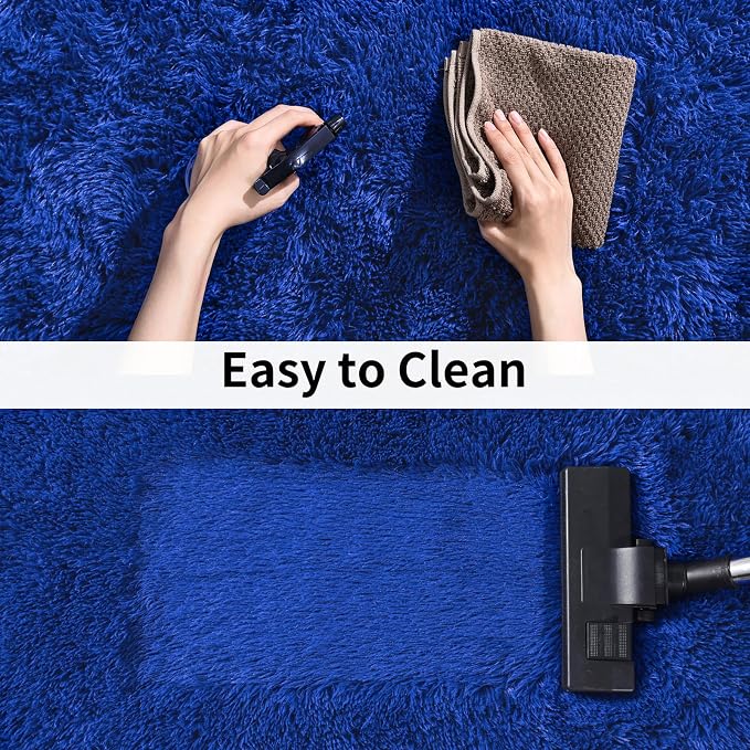 Soft Runner Rugs for Bedroom Hallways, 2x6 Royal Blue Fluffy Shag Throw Area - Image 7