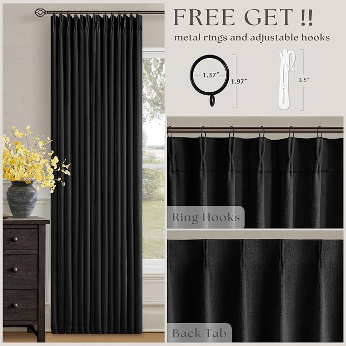 Black 102 Inch Pinch Pleated 100% Blackout Curtains - Image 5