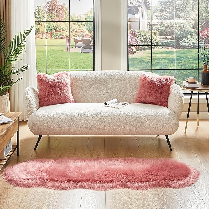 AMTOVO Faux Sheepskin Rug, Blush Pink Ultra Soft Fluffy Shag Area Rug, 2 x 6 ft - Image 7