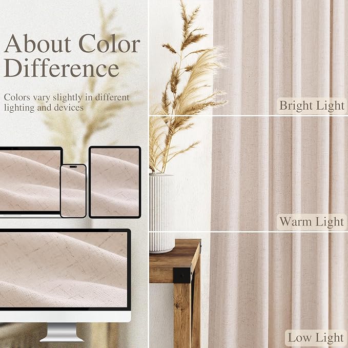 Nanspring Natural White Linen Curtains 96 Inches Long - Image 3