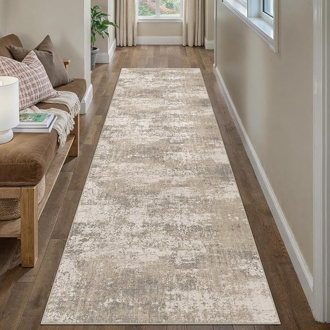 PureCozy Runner Rug 2x6 Beige Machine Washable Modern Abstract Hallway Carpet - Image 3