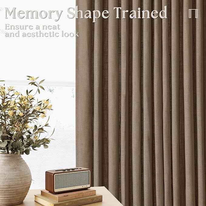 98 Inch Pinch Pleat Flax Linen Semi Sheer Dutch Cocoa Curtains 2 Panels | Light - Image 3