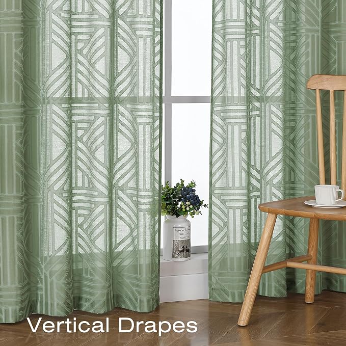 Simplebrand Sage Green Semi Sheer Curtains 84 Inches Long 2 Panels, Light - Image 5