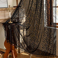 WAZZIO Boho Lace Curtains 63 Inch -Vintage Victorian Sheer Panel Drape Floral by WAZZIO