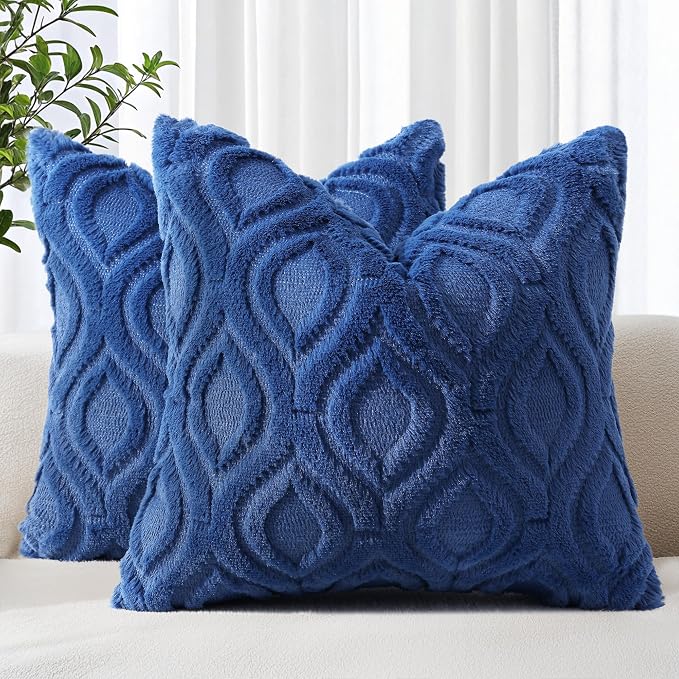 decorUhome Throw Pillow Covers 24x24 Inch Set of 2, Soft Plush Faux Wool Dark by decorUhome
