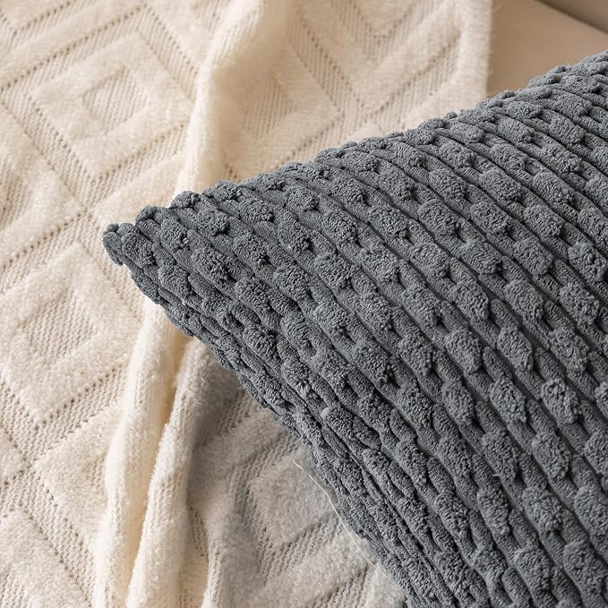 Set of 4 Medium Grey Decorative Throw Pillow Covers 20x20 Inch Corduroy Pillow - Image 3