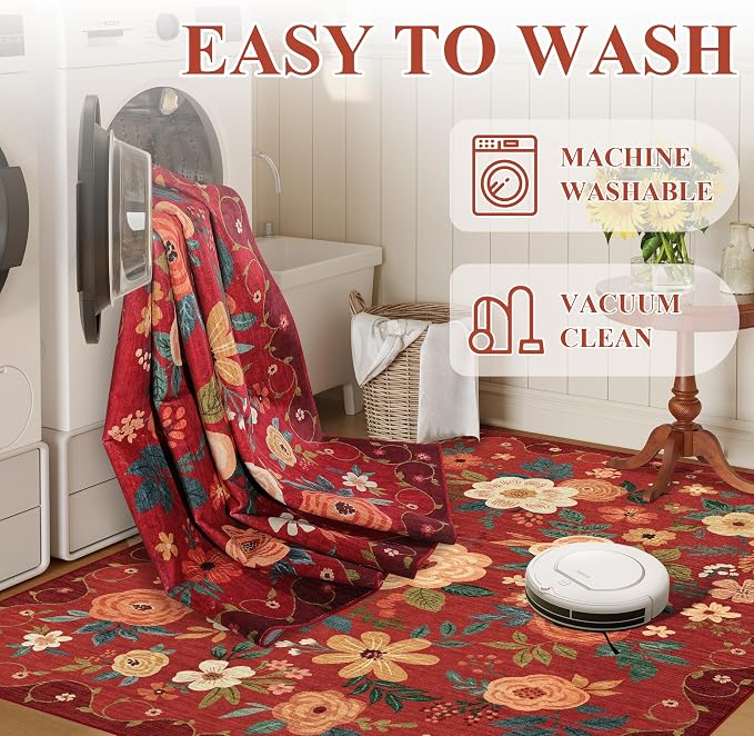DUKINO 3x5 Area Rug, Floral Washable Rug - Image 7