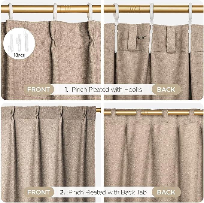Joydeco Thick Linen Pinch Pleated Curtains 90 Inch Long 2 Panel Set - Image 5