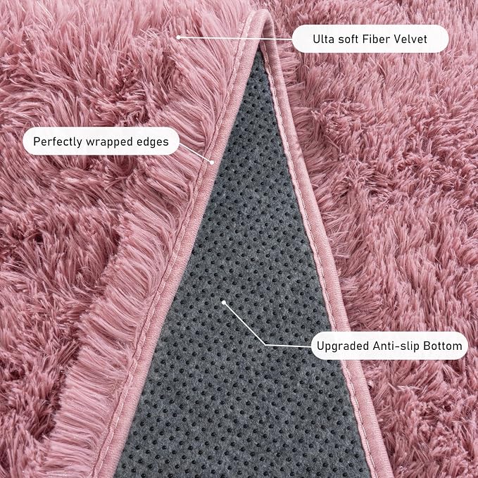 Small Blush Rugs for Bedroom, Fluffy 2x3 Rug Throw Non Slip for Bedside Dorm - Image 7
