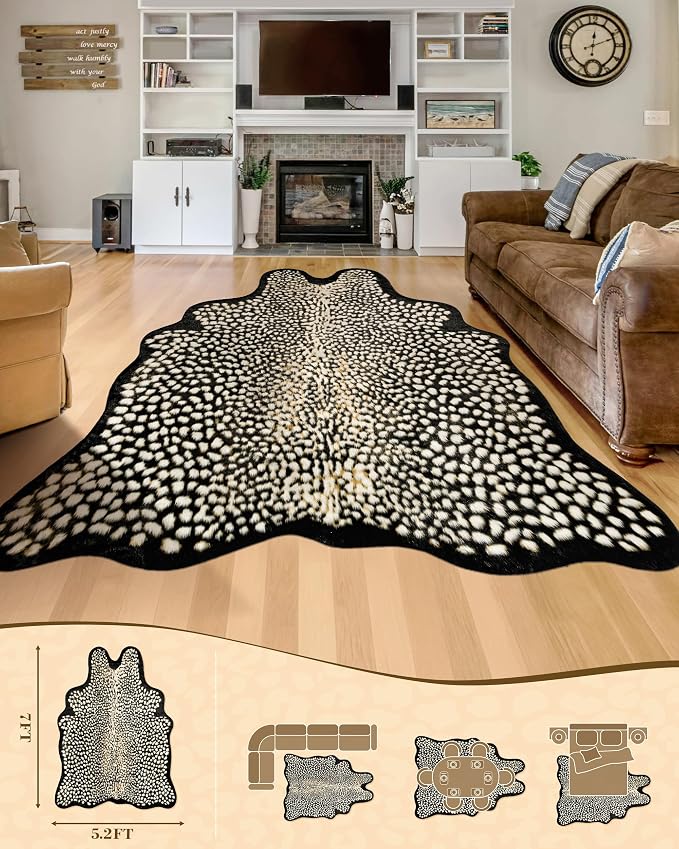 Leopard Print Rug for Living Room, Cheetah Rug 5.2x7 Faux Animal Print Skin - Image 2