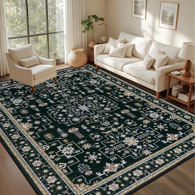 Area Rugs 9x12 Living Room Rug: Washable Rug Soft Vintage Boho Medallion Carpet - Image 3