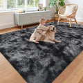 Black Grey Tie-Dyed Rug for Living Room 6x9 Fluffy Area Rug Mat Bedside Throw by JiaoBaba