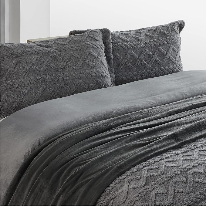 Bedsure GentleSoft Fleece Blankets Queen Size Dark Grey - Image 9