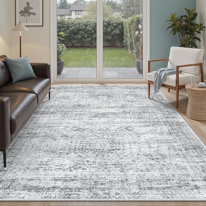 Soalmost 7x9 Area Rug for Living Room Washable Rugs Non-Slip Grey | Low-Pile by Soalmost