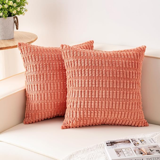 Pack of 2 Corduroy Decorative Throw Pillow Covers 18x18 InchSoft Boho Striped by Unknown